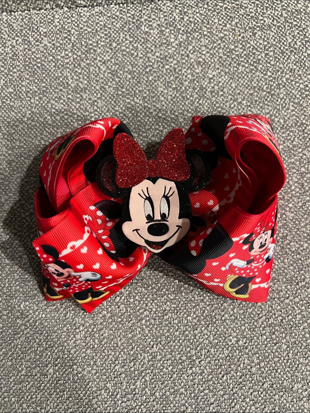 Disney Red Minnie Mouse Handmade Glitter Bow Hair Clip